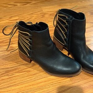 Kork-Ease Black Ankle Boots with Gold Laces